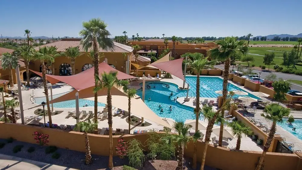 A large community pool deck in the Phoenix Valley finished in cool deck coating