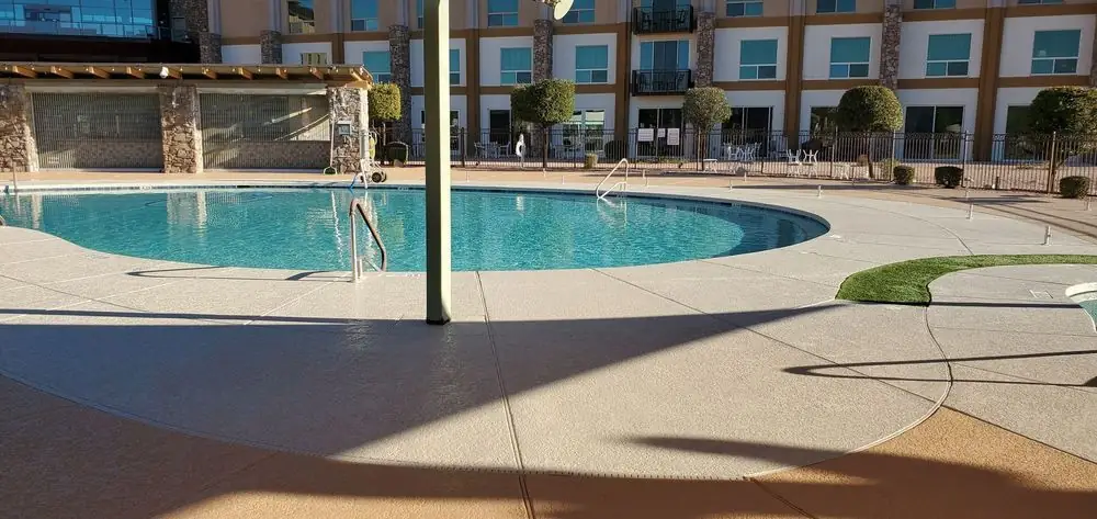A hotel pool deck finished in cool deck coating